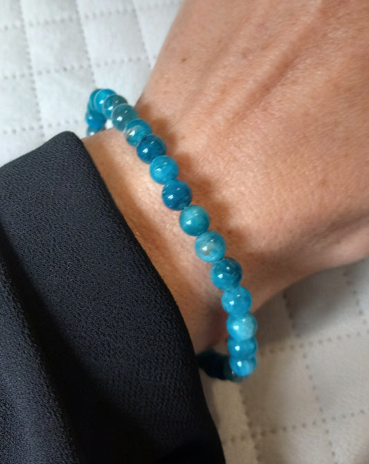 Bracelet apatite bleue "Clarté mentale et communication" - 6mm - Bonheur de Lune