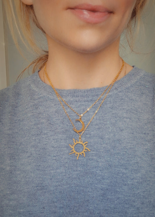 Collier en Acier Inoxydable Doré – Lune et Soleil 🌙☀️ - Bonheur de Lune