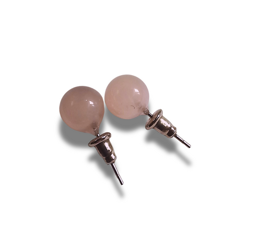 Boucles d'Oreilles Éclatantes en Acier Inoxydable avec Perles de Quartz Rose de 8mm - Bonheur de Lune