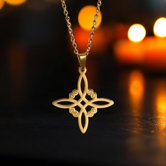 Collier Nœud Wicca en Acier Inoxydable Doré 🌙