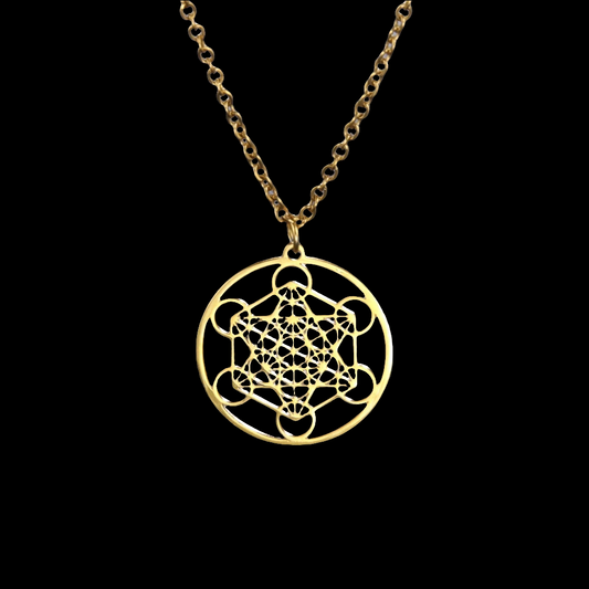 Collier Cube de Metatron en Acier Inoxydable Doré - Élégance et Spiritualité