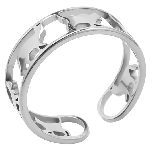 Bague acier inoxydable argenté Chats - Bonheur de Lune