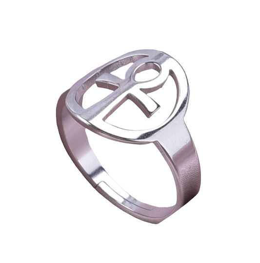 Bague acier inoxydable argenté croix de Ankh - Bonheur de Lune