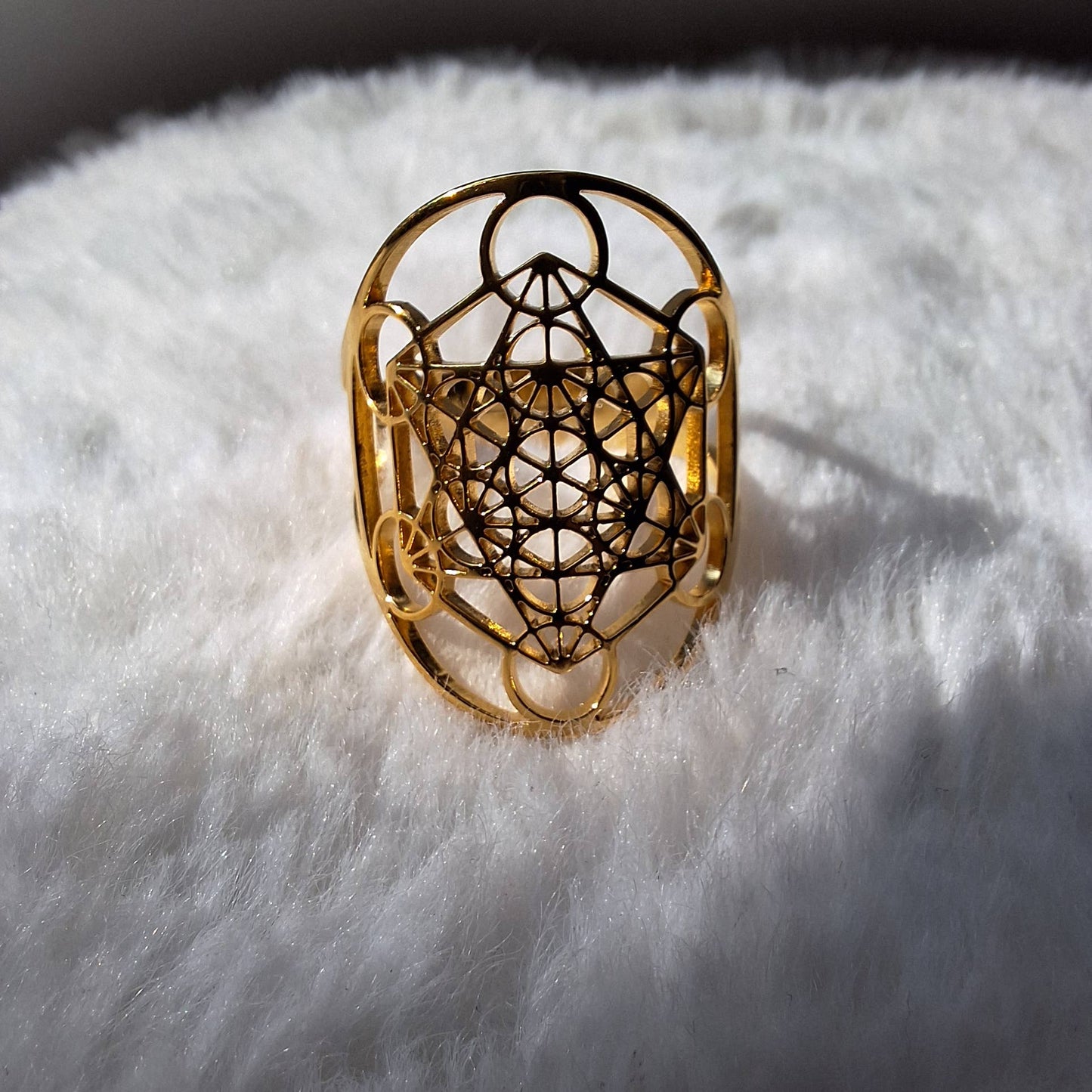 Bague acier inoxydable doré Cube de Metatron 💫 - Bonheur de Lune