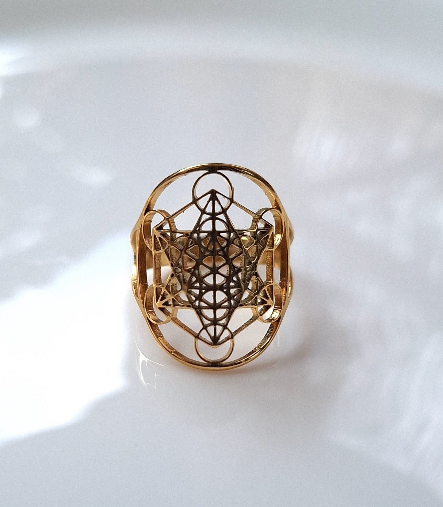 Bague acier inoxydable doré Cube de Metatron 💫 - Bonheur de Lune