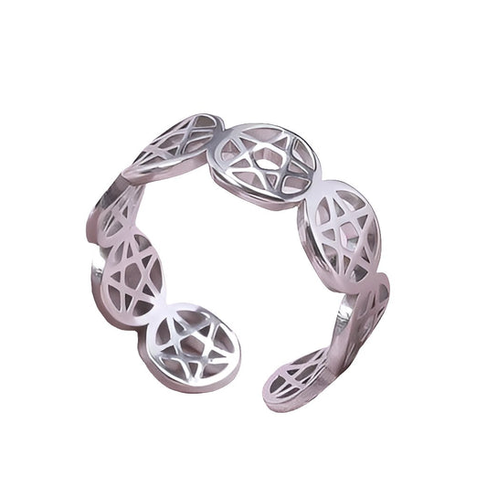 Bague ajustable acier inoxydable argenté pentacles - Bonheur de Lune