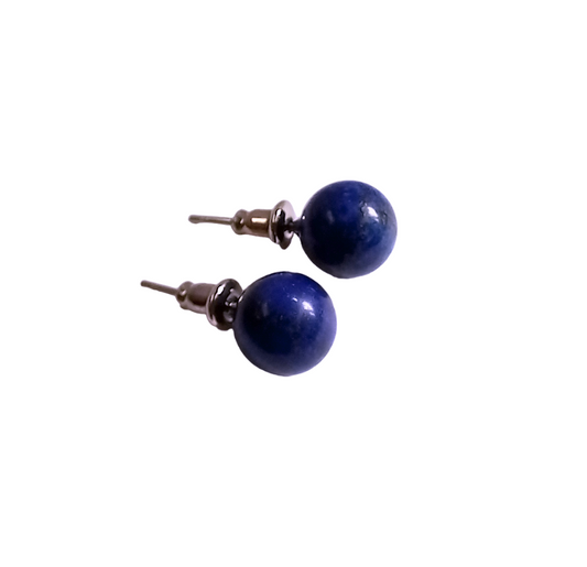 Boucles d'Oreilles en Acier Inoxydable avec Perles de Lapis Lazuli 8mm – Élégance et Sophistication - Bonheur de Lune