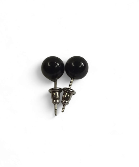 Boucles d'Oreilles Élégantes en Acier Inoxydable avec Perles d'Onyx Noir de 8mm - Bonheur de Lune